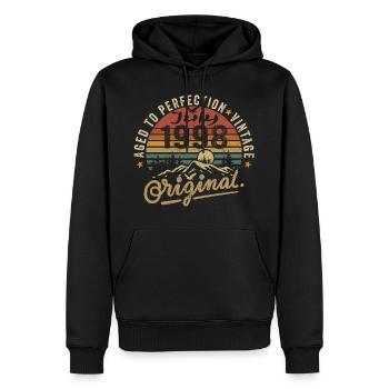 Juillet 1998 Juillet 1998 Anniversaire Juillet 1998 - Sweat à capuche Premium bio Homme - noir - Devant - Nico (187cm)