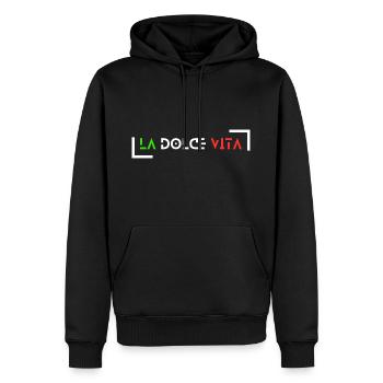 La dolce vita bella italia - Sweat à capuche Premium bio Homme - noir - Devant - Nico (187cm)