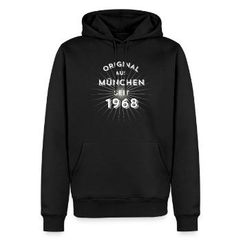 Original aus München seit 1968 - Männer Premium Bio Hoodie - Schwarz - Vorne - Nico (187cm)