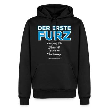 Der erste Furz, größter Schritt in einer Beziehung - Männer Premium Bio Hoodie - Schwarz - Vorne - Nico (187cm)