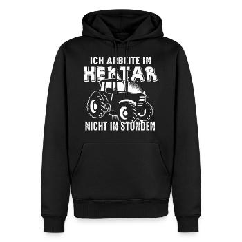 Ich arbeite in Hektar, nicht in Stunden - Männer Premium Bio Hoodie - Schwarz - Vorne - Nico (187cm)