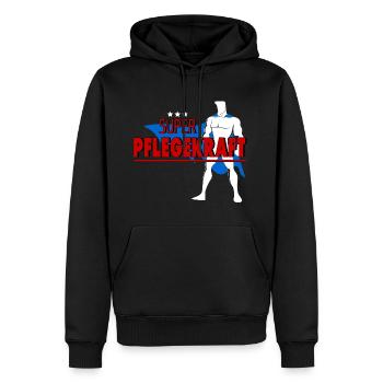 PFLEGEKRAFT - Männer Premium Bio Hoodie - Schwarz - Vorne - Nico (187cm)
