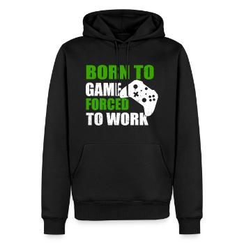 BORN TO GAME FORCED TO WORK - Männer Premium Bio Hoodie - Schwarz - Vorne - Nico (187cm)