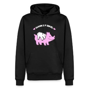 Danke Ferkel Fun Shirt Hoodie - Männer Premium Bio Hoodie - Schwarz - Vorne - Nico (187cm)
