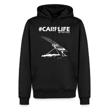 CARPLIFE - 36 Tactics - RodPod Carp Karpfenangler - Männer Premium Bio Hoodie - Schwarz - Vorne - Nico (187cm)