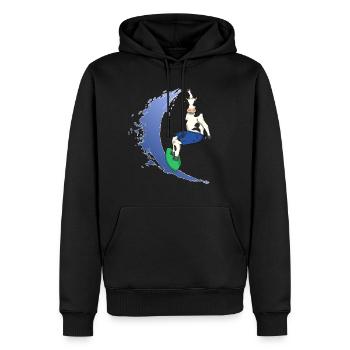 Vache surfante Photo drôle planche de surf muh - Sweat à capuche Premium bio Homme - noir - Devant - Nico (187cm)