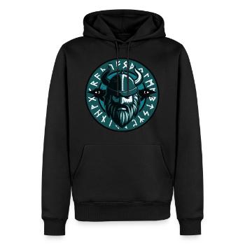 Wikinger Odin mit Hugin und Munin - Männer Premium Bio Hoodie - Schwarz - Vorne - Nico (187cm)