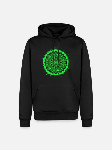 Mandala spirituelle Grün und Schwarz Umriss - Männer Premium Bio Hoodie - Schwarz
