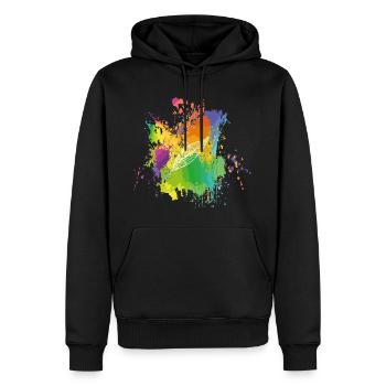Feder in buntem Klecks, Regenbogen - Männer Premium Bio Hoodie - Schwarz - Vorne - Nico (187cm)