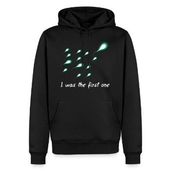 Ich war der erste - Spermie Sperma Geschenk Idee - Männer Premium Bio Hoodie - Schwarz - Vorne - Nico (187cm)