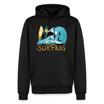 Surfer, surf, surf, surf, surfergirl, sports nautiques - Sweat à capuche Premium bio Homme - noir - Devant - Nico (187cm)