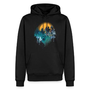 Sonne hinter Tannen Natur - Männer Premium Bio Hoodie - Schwarz - Vorne - Nico (187cm)