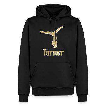 gymnast - Herre Premium økologisk hoodie - sort - Foran - Nico (187cm)
