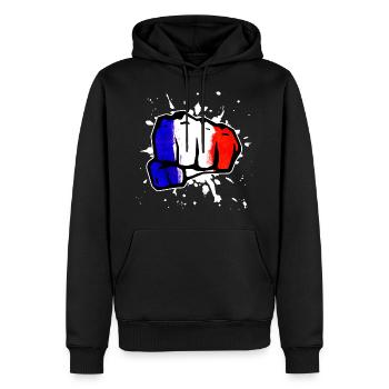 Frankreich Faust Fahne Flagge Nationalfarben Kampf - Männer Premium Bio Hoodie - Schwarz - Vorne - Nico (187cm)
