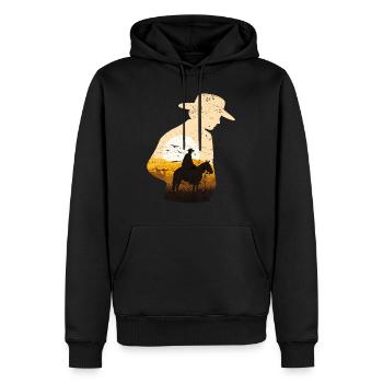 Cowboy Horse Sunset Vintage Western - Sweat à capuche Premium bio Homme - noir - Devant - Nico (187cm)