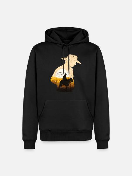 Cowboy Pferd Sonnenuntergang Vintage Western - Männer Premium Bio Hoodie - Schwarz