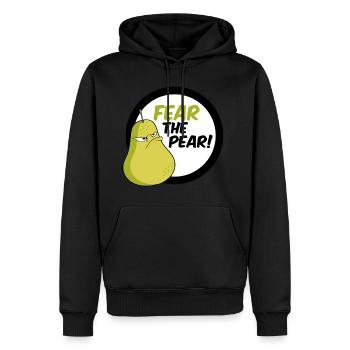 Vegan Böse Birne mit witzigem Spruch Fear the Pear - Männer Premium Bio Hoodie - Schwarz - Vorne - Nico (187cm)