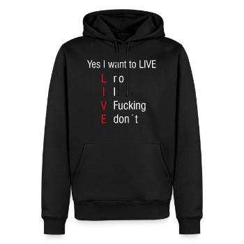 Vivre | Internet Mèmes d’humour noir Idée de cadeau - Sweat à capuche Premium bio Homme - noir - Devant - Nico (187cm)