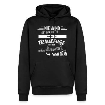 témoin fidèle - Sweat à capuche Premium bio Homme - noir - Devant - Nico (187cm)