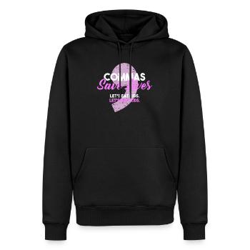 Des virgules sauvent des vies Des virgules sauvent des vies - Sweat à capuche Premium bio Homme - noir - Devant - Nico (187cm)