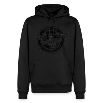 Bodybuilding-Logo - Männer Premium Bio Hoodie - Schwarz - Vorne - Nico (187cm)