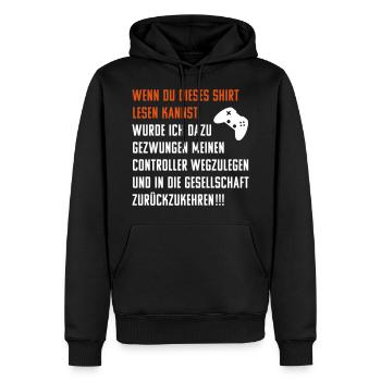 Zocker Fun Spruch: Gezwungen Controller wegzulegen - Männer Premium Bio Hoodie - Schwarz - Vorne - Nico (187cm)