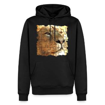 Löwen Puzzle, Symbol für Kraft und Stärke - Männer Premium Bio Hoodie - Schwarz - Vorne - Nico (187cm)