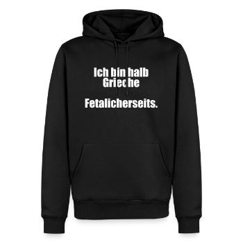 Je suis moitié grecque - Fetalicherseits - Sweat à capuche Premium bio Homme - noir - Devant - Nico (187cm)