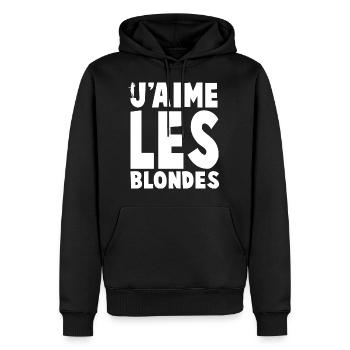 J'AIME LES BLONDES - Sweat à capuche Premium bio Homme - noir - Devant - Nico (187cm)