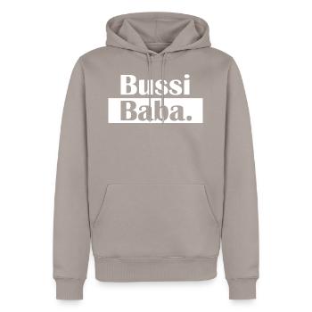 Bussi Baba Geschenk Idee Wien Oesterreich - Männer Premium Bio Hoodie - Taupe - Vorne - Nico (187cm)