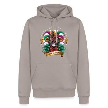Mardi Gras - Sweat à capuche Premium bio Homme - taupe - Devant - Nico (187cm)