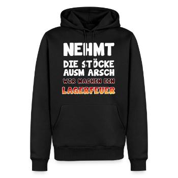 Nehmt die Stöcke ausm Arsch - Männer Premium Bio Hoodie - Schwarz - Vorne - Nico (187cm)