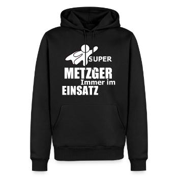 METZGER Beruf Geschenk - Männer Premium Bio Hoodie - Schwarz - Vorne - Nico (187cm)