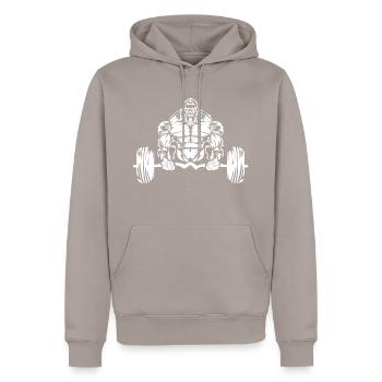 haltère fitness gorille - Sweat à capuche Premium bio Homme - taupe - Devant - Nico (187cm)