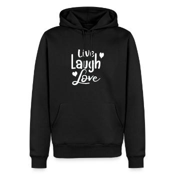 Idée cadeau Live Laugh Love # - Sweat à capuche Premium bio Homme - noir - Devant - Nico (187cm)