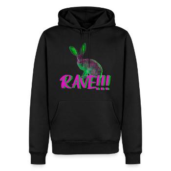 goa rave techno musique lapin animal néon couleurs - Sweat à capuche Premium bio Homme - noir - Devant - Nico (187cm)