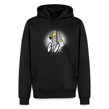 LUSTIGER HASE AUF RAD - Männer Premium Bio Hoodie - Schwarz - Vorne - Nico (187cm)