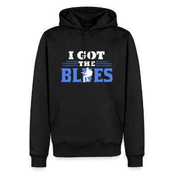 J'ai eu le cadeau guitare guitariste musique blues - Sweat à capuche Premium bio Homme - noir - Devant - Nico (187cm)