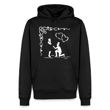 Mariage, demande en mariage, fiançailles, amour - Sweat à capuche Premium bio Homme - noir - Devant - Nico (187cm)