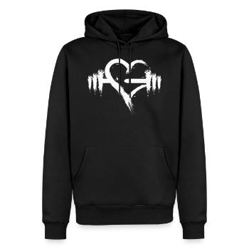 cardio ouvert haltère blanc fitness sport musculation - Sweat à capuche Premium bio Homme - noir - Devant - Nico (187cm)