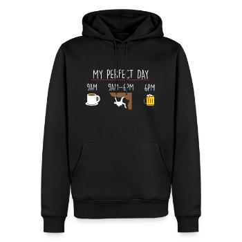My Perfect Day Rock Climbing - Men’s Premium Organic Hoodie - black - Front - Nico (187cm)