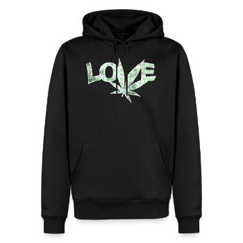 Love Marijuana Cannabis Blatt - Männer Premium Bio Hoodie - Schwarz - Vorne - Nico (187cm)