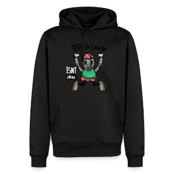 Hallo! Erhalten Sie dieses einzigartige - Männer Premium Bio Hoodie - Schwarz - Vorne - Nico (187cm)
