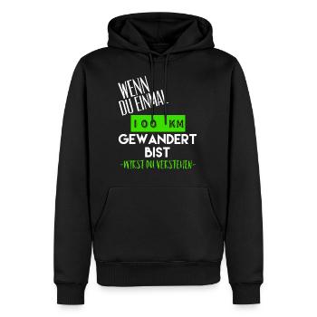 Ultra Wandern 100 km lustige Sprüche Geschenk - Männer Premium Bio Hoodie - Schwarz - Vorne - Nico (187cm)