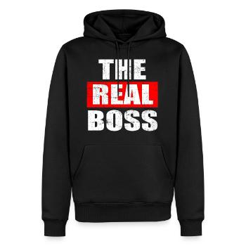 Ein richtiges TShirt für den Bossy, den Sie sagen - Männer Premium Bio Hoodie - Schwarz - Vorne - Nico (187cm)