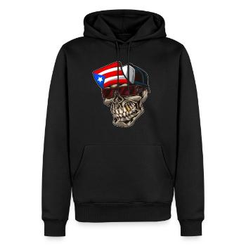 Cool Porto Rico tête de mort avec casquette et drapeau - Sweat à capuche Premium bio Homme - noir - Devant - Nico (187cm)