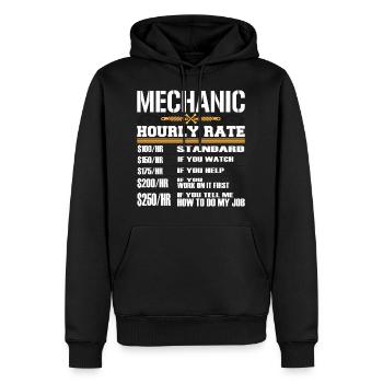 Working Tee For Mechanic Saying "Mechanic Hourly - Men’s Premium Organic Hoodie - black - Front - Nico (187cm)