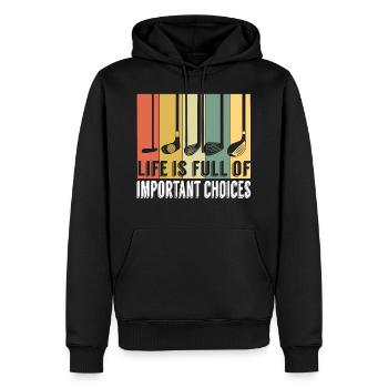 Golf Shirt für Golfer sagen "Das Leben ist voll - Männer Premium Bio Hoodie - Schwarz - Vorne - Nico (187cm)