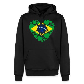 BRASILIEN FAHNE HERZEN LIEBE - Männer Premium Bio Hoodie - Schwarz - Vorne - Nico (187cm)