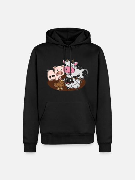 Bauernhoftiere Schwein Kuh Rind Huhn Schaf - Männer Premium Bio Hoodie - Schwarz